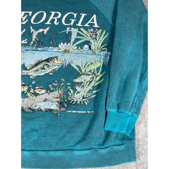 Vintage 90s Georgia Sea Creature Graphic Sweatshirt Womens Large Blue Wildlife - Picture 2 of 5
